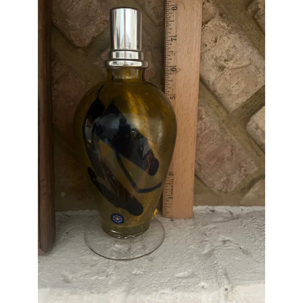 Vtg Murano Art Glass Oil Lamp Hand Blown Abstract Swirl Fused Murrina Seal